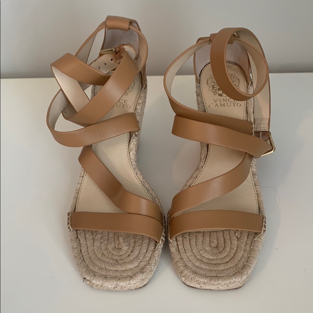 Vince Camuto Tan Espadrille Sandals with Ankle Strap Leather